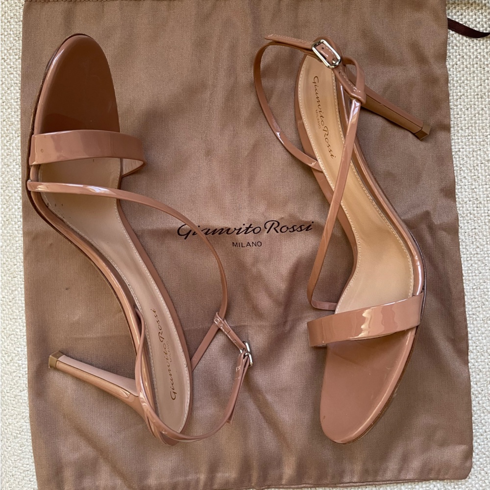 Gianvito Rossi Manhattan 85 Patent Leather Nude Slingback Heels Size 39.5 - Picture 10 of 11